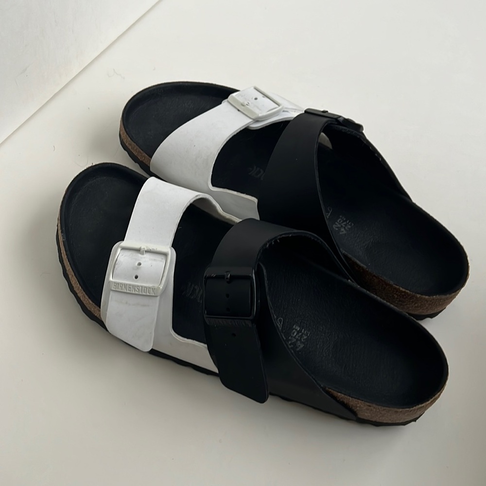 Black and white Birkenstocks